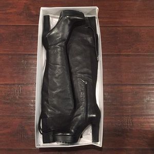 Black faux leather knee high boots